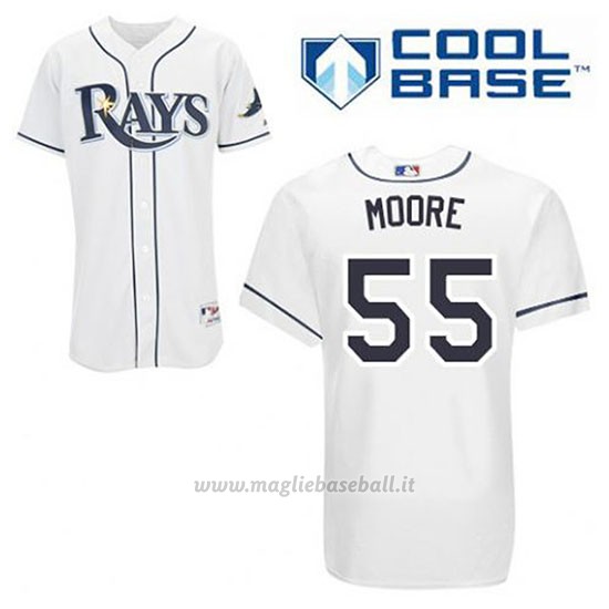 Maglia Baseball Uomo Tampa Bay Rays Matt Moore 55 Bianco 1ªCool Base